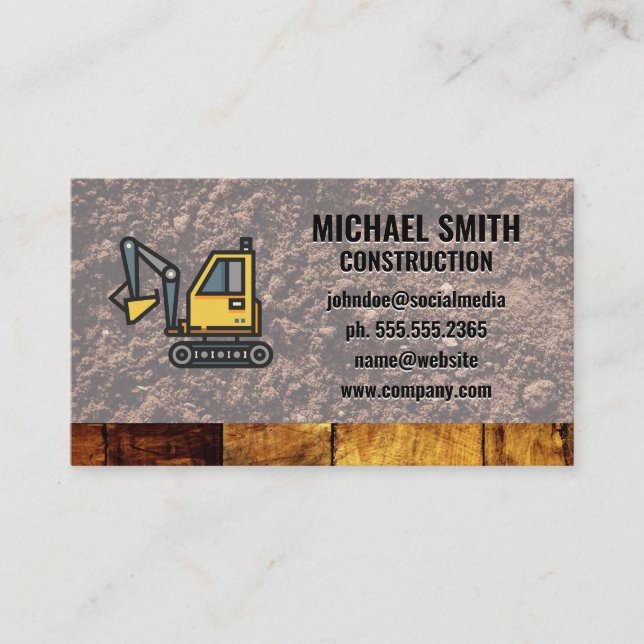 Excavator | Construction | Wood | Dirt Business Card (Front)