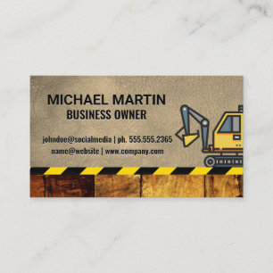 Excavator Construction Wood Leather Business Card