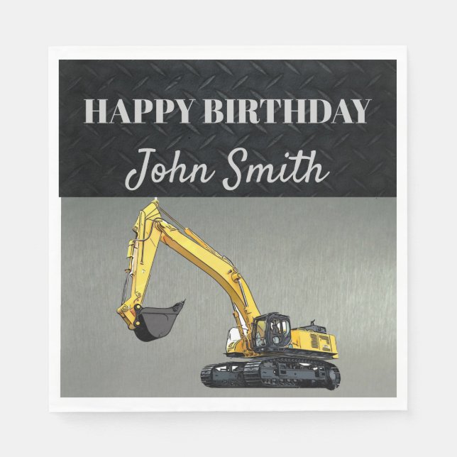 Excavator Construction Work Equipment Birthday  Napkin (Front)