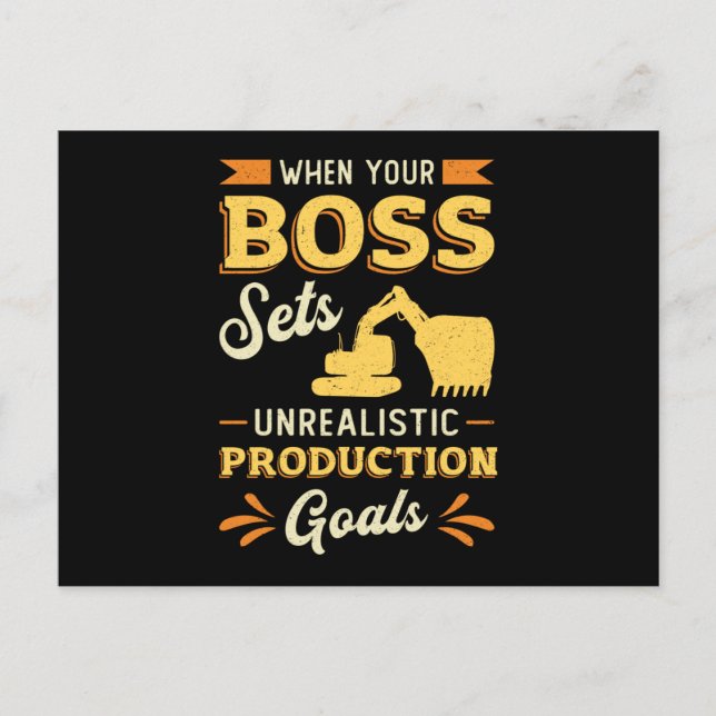Excavator Dig When Your Boss Construction Worker Postcard (Front)
