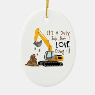 Excavator Dirty Job Ceramic Tree Decoration