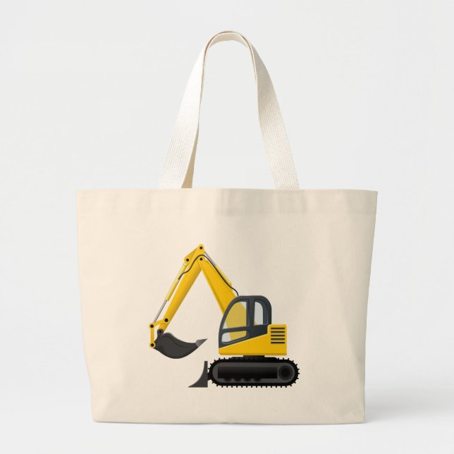 Excavator, Ditch-digger Machinery Design Large Tote Bag (Front)