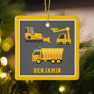 Excavator Dump Truck Construction Theme Kids Room Ceramic Ornament