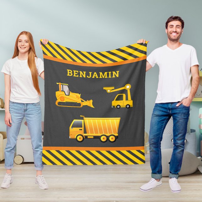 Excavator Dump Truck Construction Theme Kids Room Fleece Blanket (Creator Uploaded)