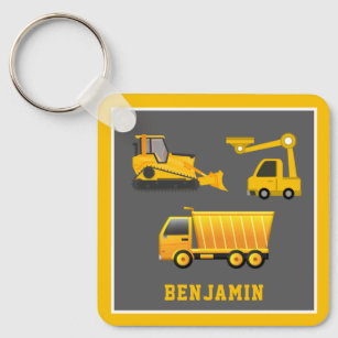 Excavator Dump Truck Construction Theme Kids Room Key Ring
