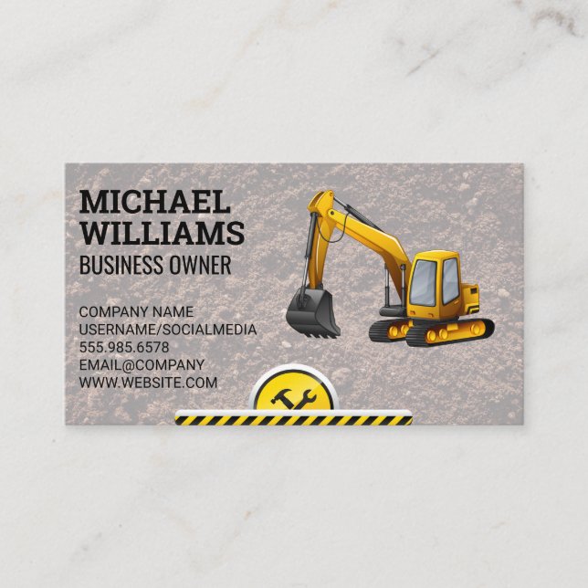Excavator | Earth Mover Construction Site Hardware Business Card (Front)