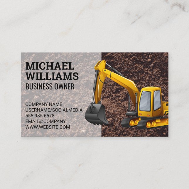 Excavator | Earth Mover Vehicle Business Card (Front)