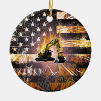 Excavator Flag Sparks Ceramic Ornament