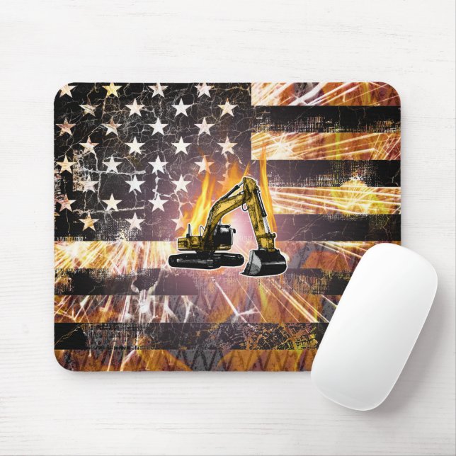 Excavator Flag Sparks Mouse Pad (With Mouse)