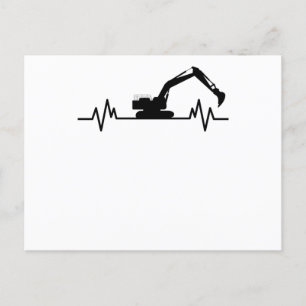 Excavator Heartbeat Motif Construction Worker Gift Postcard