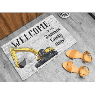 Excavator Heavy Equipment Construction Welcome Doormat