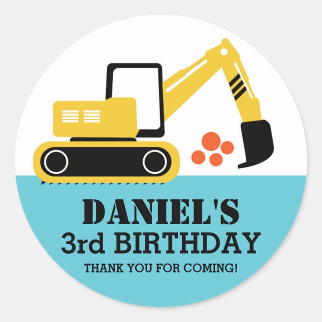 Excavator Kids Builder Birthday Party Stickers (Front)