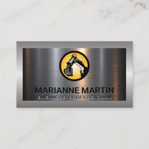 Excavator Logo Metal Aluminium Silver Brushed Business Card