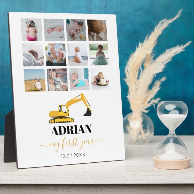 Excavator Truck Baby First Year Photo Collage Plaque (Side)