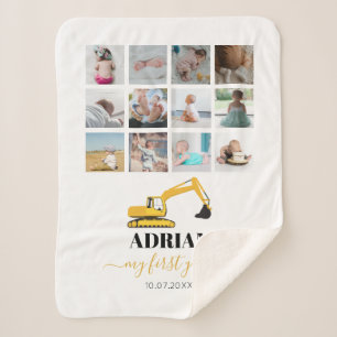 Excavator Truck Baby First Year Photo Collage Sherpa Blanket