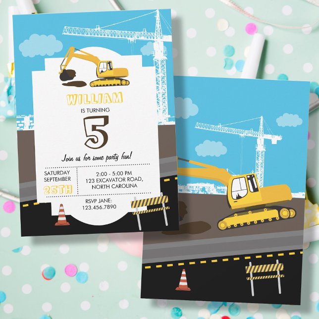 Excavator Truck Construction Trucks Birthday Party Invitation (Creator Uploaded)