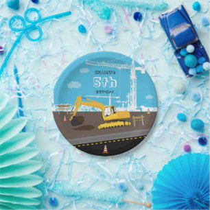 Excavator Truck Construction Trucks Birthday Party Paper Plate