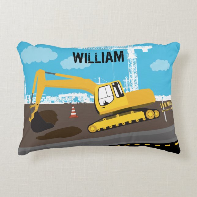 Excavator Truck Construction Trucks Site  Decorative Cushion (Front)