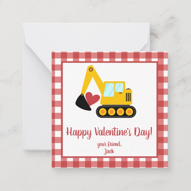 Excavator Valentine's Day Note Card (Front)