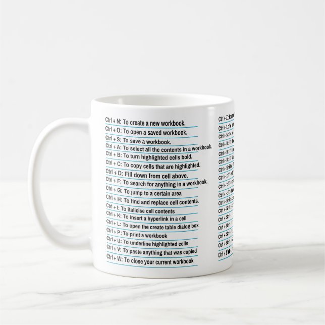 Excel Shortcut, Gift for Director Cheat Sheet  Coffee Mug (Left)