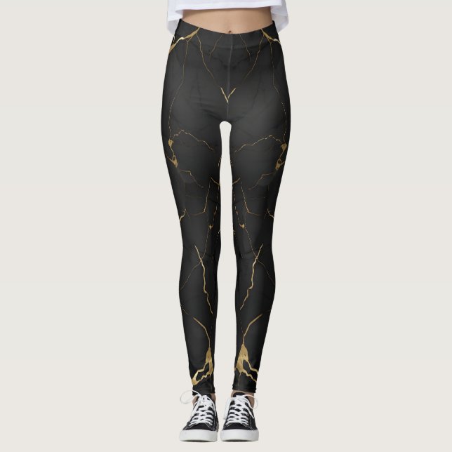 Excellent Colour Print Made Of Black Marble Leggings (Front)