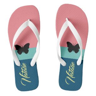 Excellent monogram colour block l pink and blue thongs