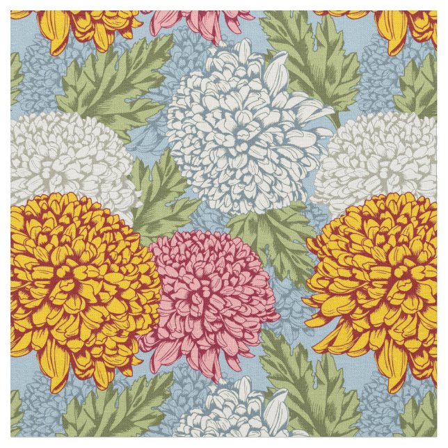 Excellent pattern with chrysanthemums fabric (Close Up)