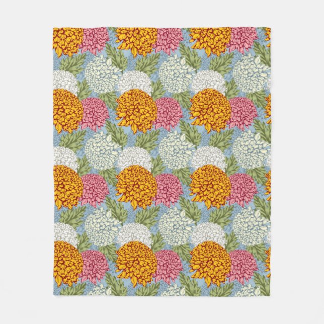 Excellent pattern with chrysanthemums fleece blanket (Front)