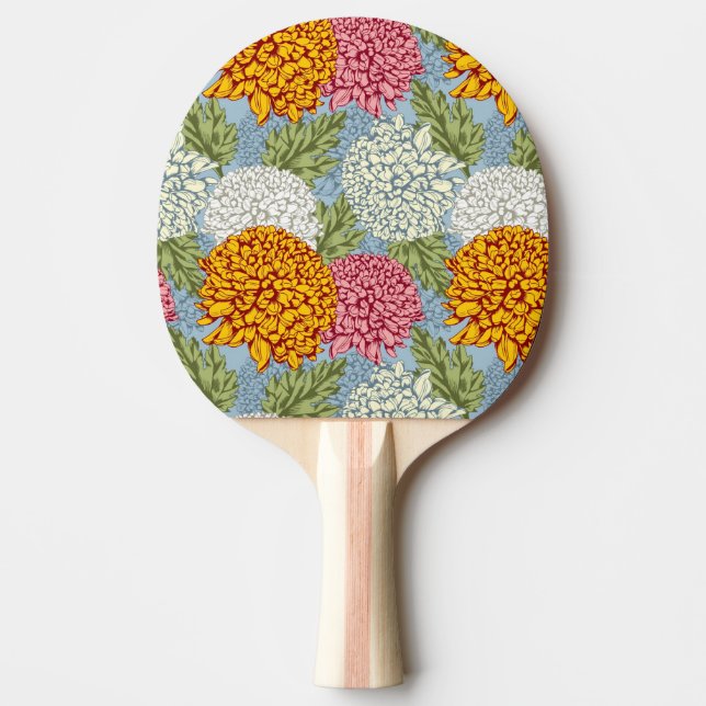 Excellent pattern with chrysanthemums ping pong paddle (Front)