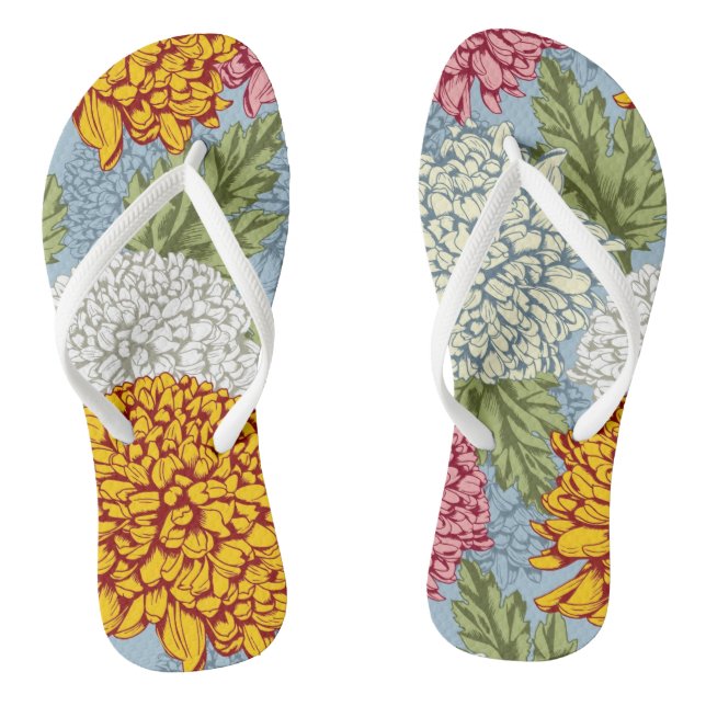 Excellent pattern with chrysanthemums thongs (Footbed)