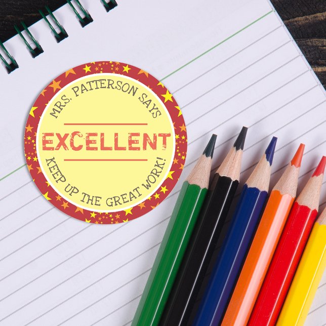 Excellent | Personalised Teachers Classic Round Sticker (Excellent | Personalized Teachers Classic Round Sticker)