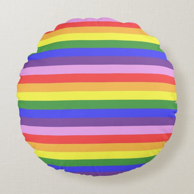 Excellent  quality Rainbow Stripe Bright Colours  Round Cushion (Front)
