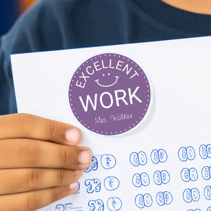 Excellent Work   Personalised Teachers Classic Round Sticker