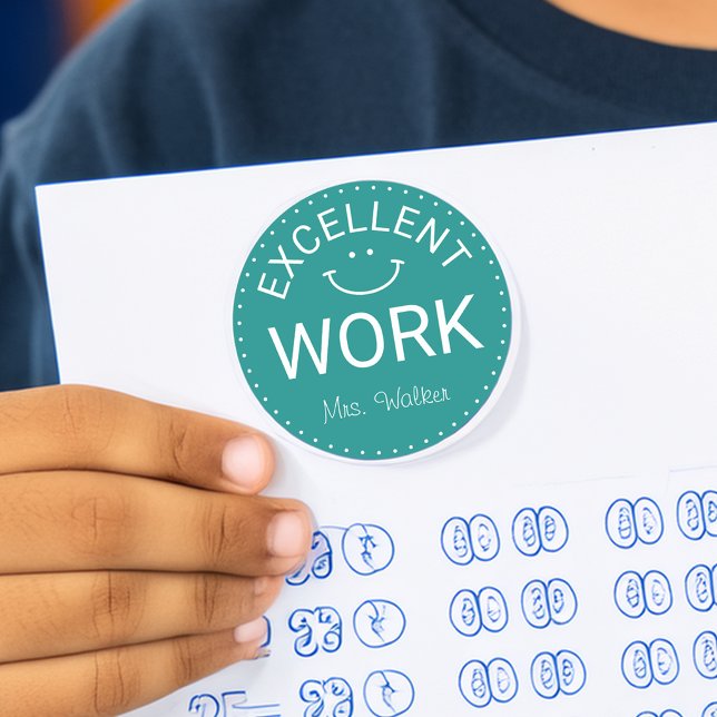 Excellent Work | Personalised Teachers Classic Round Sticker (Excellent Work | Personalized Teachers Classic Round Sticker)