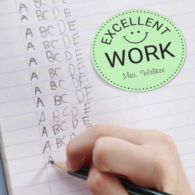 Excellent Work | Personalised Teachers Classic Round Sticker (Excellent Work | Personalized Teachers Classic Round Sticker)
