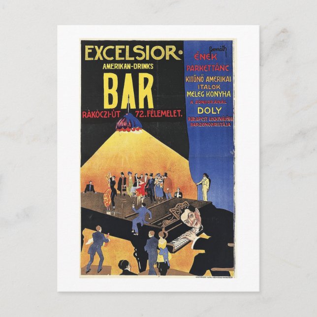 Excelsior Bar, Budapest, Hungary, 1920s Vintage Postcard (Front)