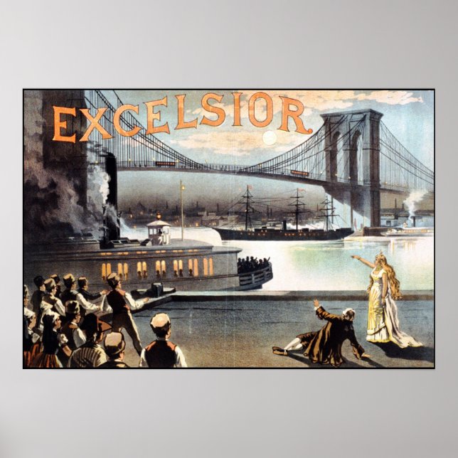 Excelsior Poster 1883 Brooklyn Bridge New York (Front)