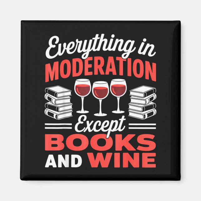Except books and wine drinking book reader wine magnet (Front)