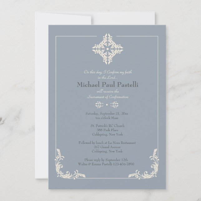 Exceptional Cross Blue Religious Invitation (Front)