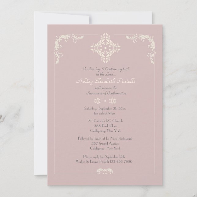 Exceptional Cross Pink Religious Invitation (Front)