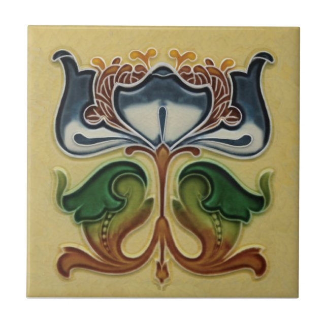 Exceptional English Art Nouveau Floral c1900 Repro Ceramic Tile (Front)