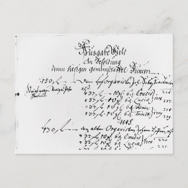 Excerpt from J.S. Bach's salary payment Postcard (Front)