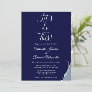 Excited Blue White Typography Minimal Wedding Inv Invitation