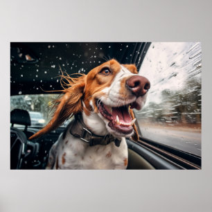 Excited Dog on Rainy Car Ride Art Print