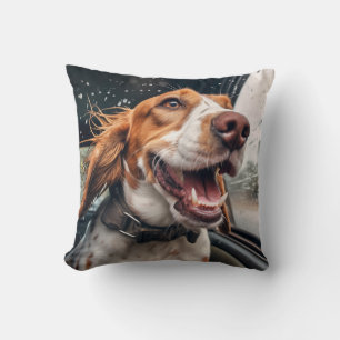 Excited Dog on Rainy Car Ride Art Print Cushion