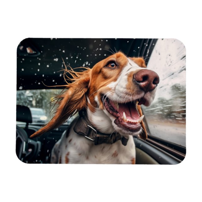 Excited Dog on Rainy Car Ride Art Print Magnet (Horizontal)