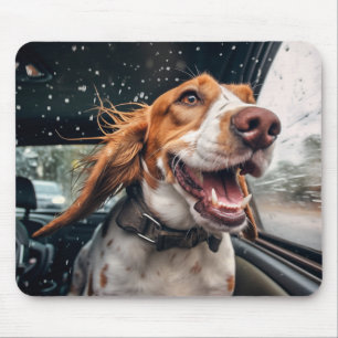 Excited Dog on Rainy Car Ride Art Print Mouse Pad