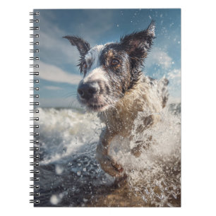 Excited Dog Splashing Waves Notebook