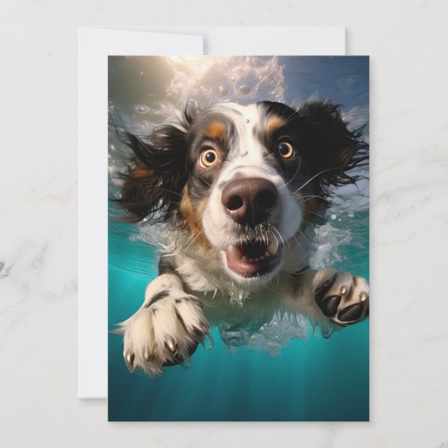 Excited Dog Swimming Underwater Design Card (Front)