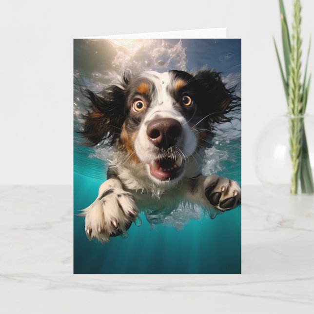 Excited Dog Swimming Underwater Design Card (Front)